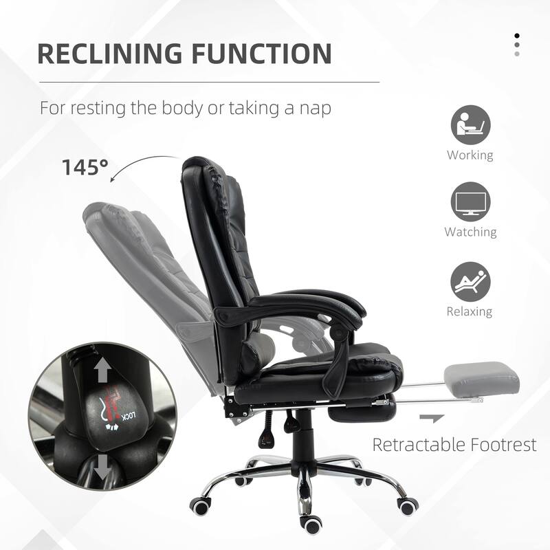 Black Rolling Chair Ergonomic Chair with Footrest, Leather Computer Chair Gaming Chair Office Chair with Lumbar Support