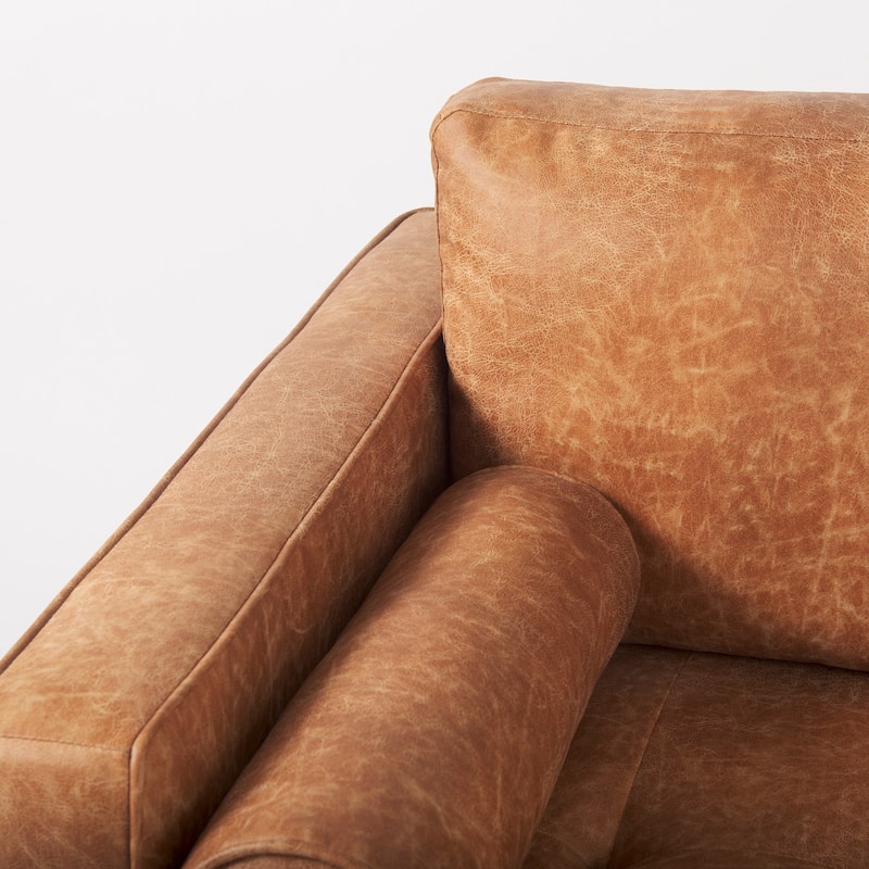 Loretta Cognac Brown Faux Leather w/ Medium Brown Solid Wood Frame Accent Chair - 40.7"W x 36.2"D x 33.8"H
