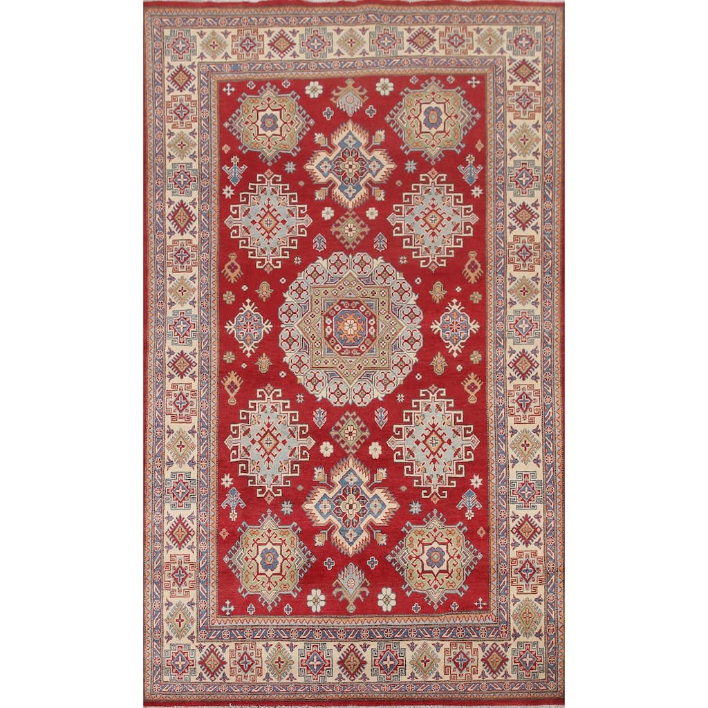 Hand Knotted Oriental 100% Wool Carpet Traditional Geometric Red Kazak Area Rug - 10' 5'' X 6' 3''