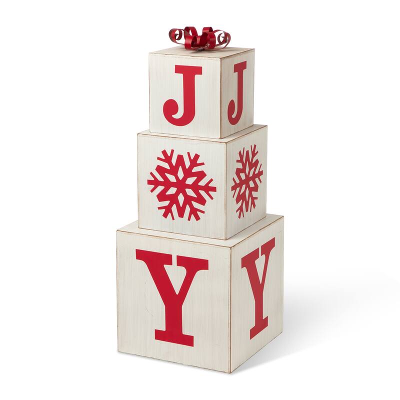 Glitzhome Fall Christmas Wooden Nested Box Porch Decor - "JOY"