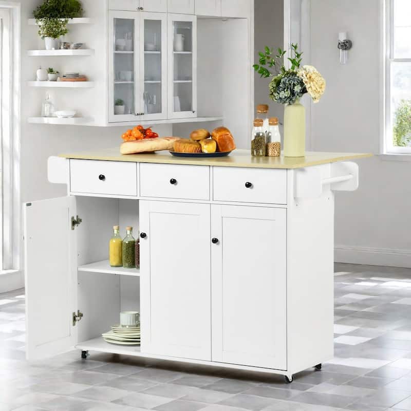 Homy Casa 45.3" Mobile Kitchen Island Cart with Drop Leaf & Storage - BIG