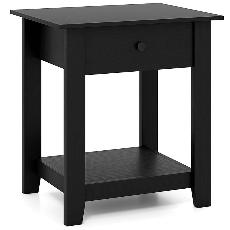 Costway 1/2 PCS Nightstand with Drawer 3-Tier Modern Bedside Table