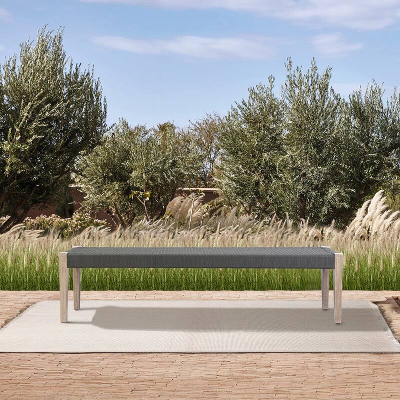 Camino 71" Solid Wood and Rope Indoor Outdoor Dining Bench - Charcoal Rope / Light Wood