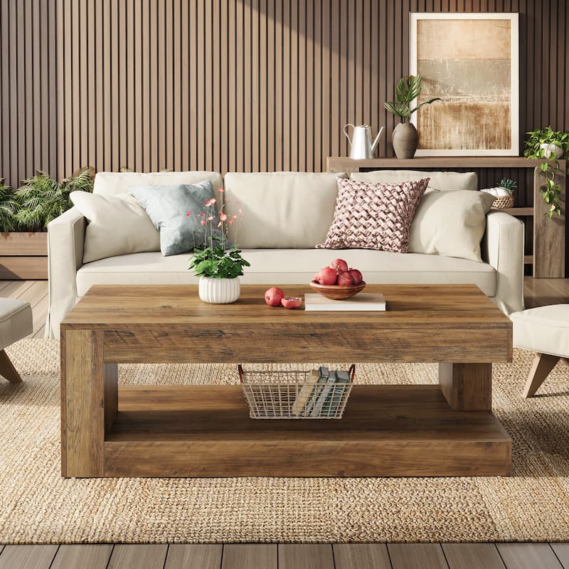 47-Inch Rectangular Coffee Table with Storage for Living Room, Grey - 23.62" D x 47.24" W x 19.69" H