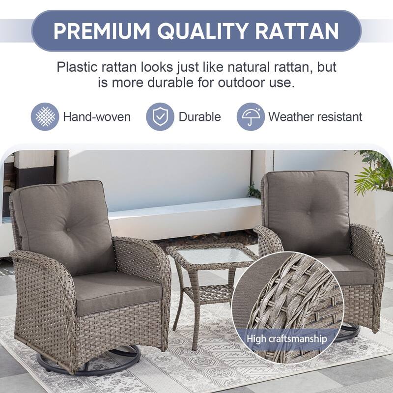 Gymojoy Outdoor Wicker Patio Furniture Loveseat Glider & Chair Set Weather-Resistant