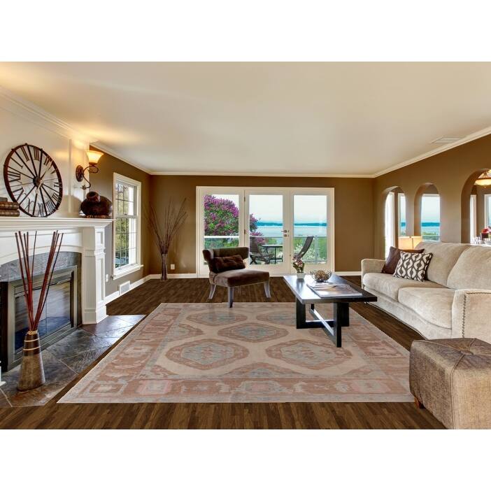 Hand Knotted Oriental 100% Wool Carpet Transitional Geometric Beige & Ivories Oushak Area Rug - 11' 10'' X 8' 6''