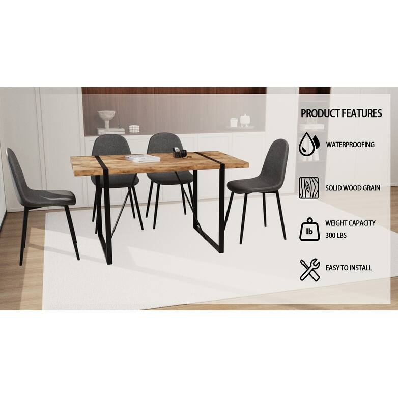 Modern Style 5-Piece Dining Set with Rectangular MDF Dark Wood Table and 4 Round Corner Suede Dining Chairs