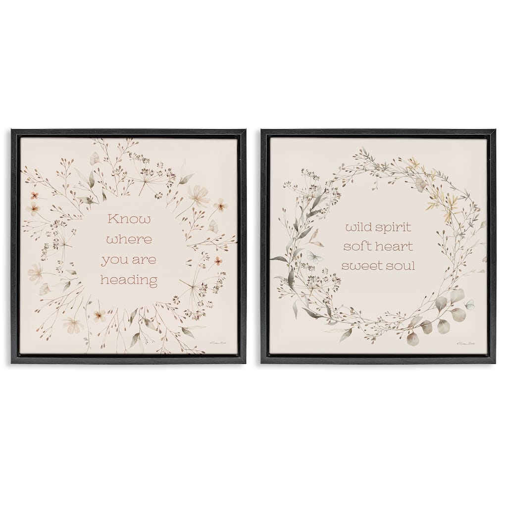Stupell Inspiring Soft Wreaths with Phrases Framed Floater Canvas Wall Art Design By Susan Ball (Set of 2)