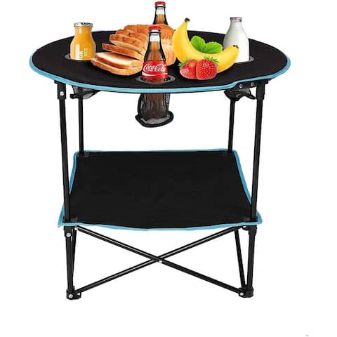 Folding Table Travel Camping Picnic Collapsible Round Table - 28" (L) x 28" (W) x 24.4" (H)