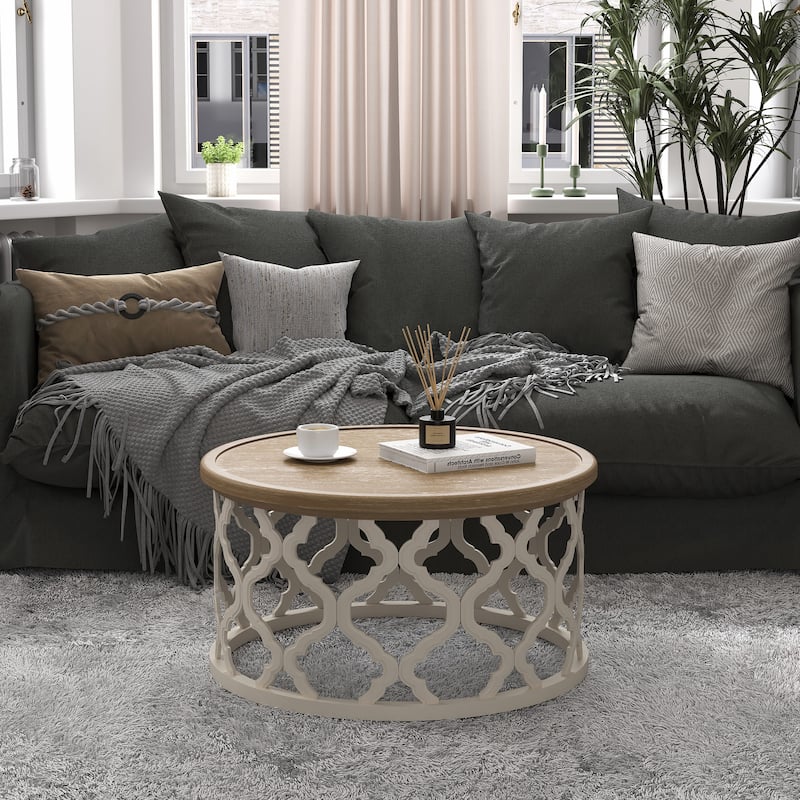 CO-Z 30" Rustic Farmhouse Round Coffee Table
