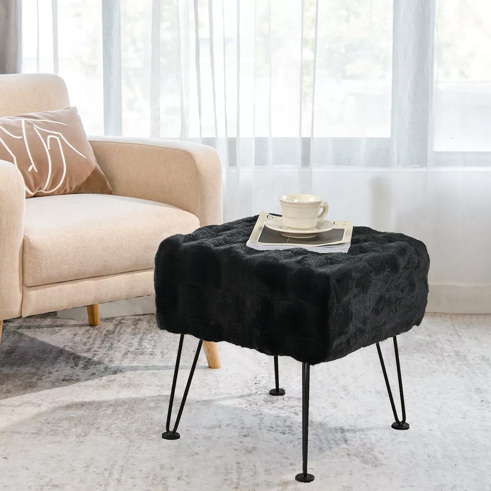 Home Soft Things Brick FauxFur Stool Soft Ottoman Furry Padded Seat