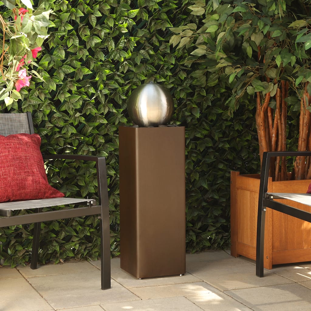 Alpine Corporation 37 Indoor/Outdoor Modern Metal Orb Water Fountain with River Rock Stones Soothing Floor Water Features