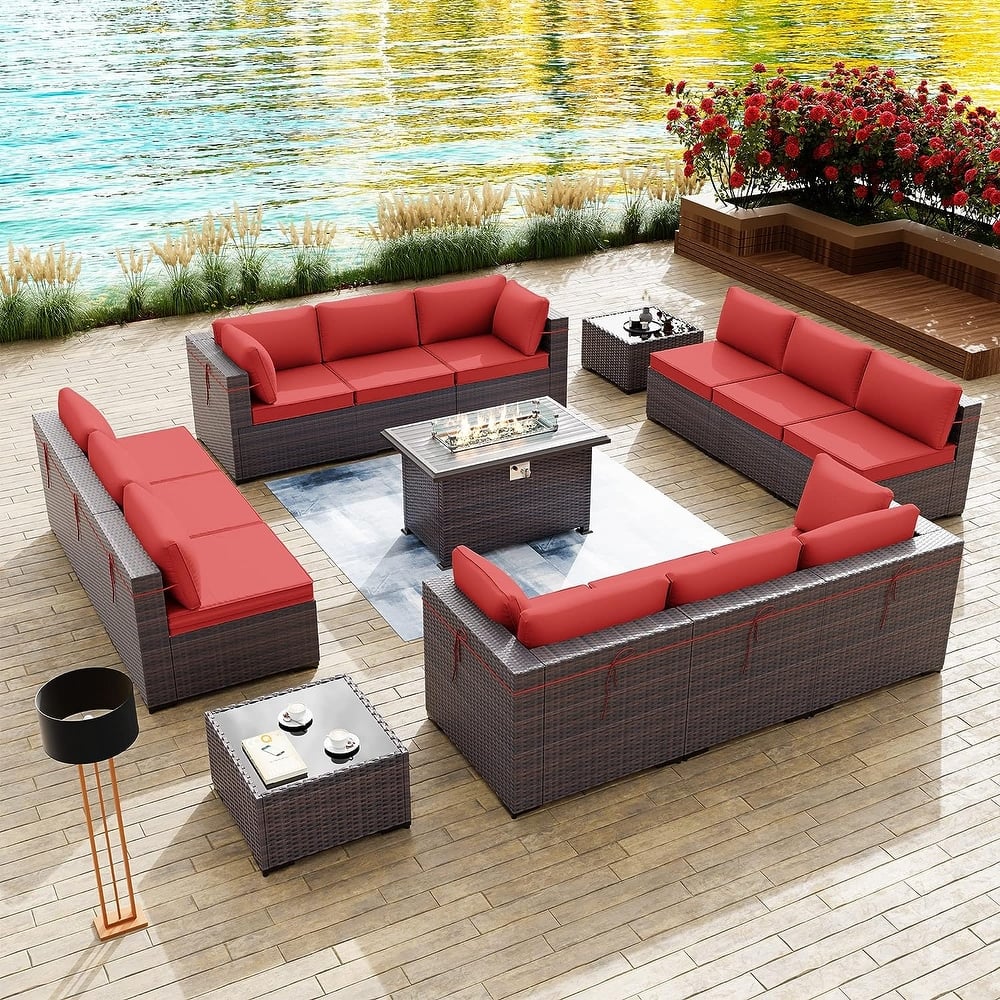 Kullavik 15 Pieces Outdoor Patio Furniture Set with Fire Pit Table