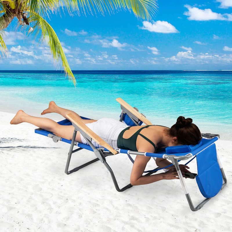 Costway 1/2 PCS 3-IN-1 Foldable Beach Chair with Face Hole, Footrest,
