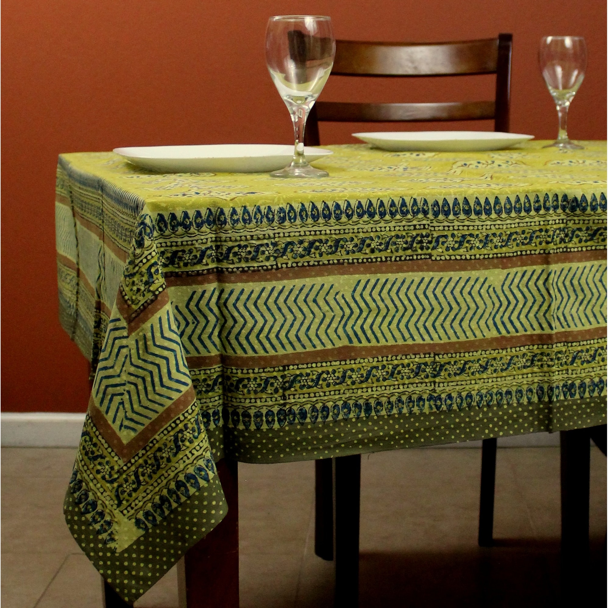 Cotton Block Print Geometric Tablecloth Rectangle