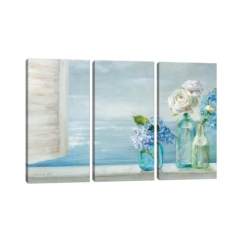 iCanvas "A Beautiful Day At the Beach - 3 Glass Bottles" by Danhui Nai 3-Piece Canvas Wall Art Set