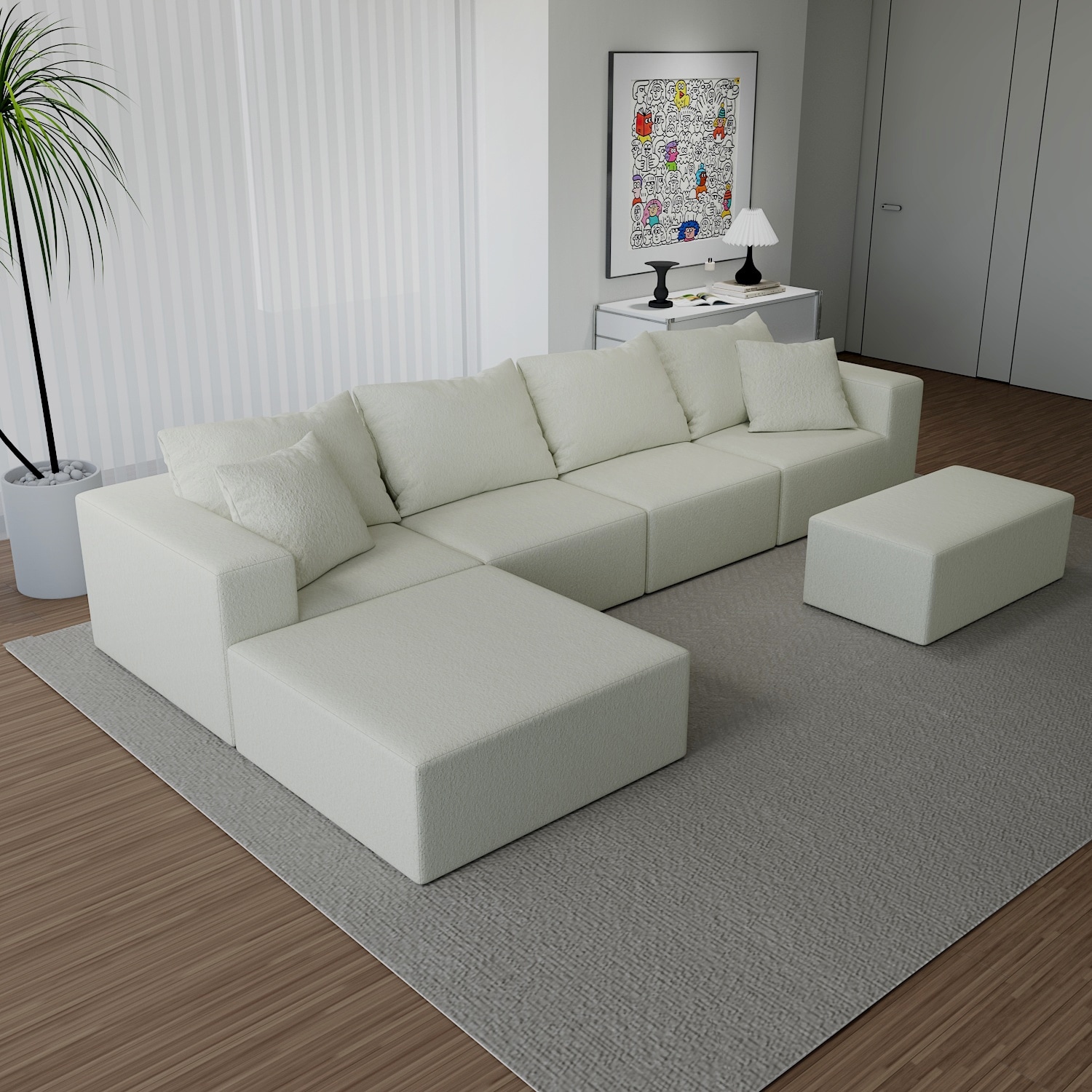 Modular Boneless Sectional Sofa Cloud Couch with Ottoman Deep Seat Chaise Sofa Oversized Combination Sofa for Living Room
