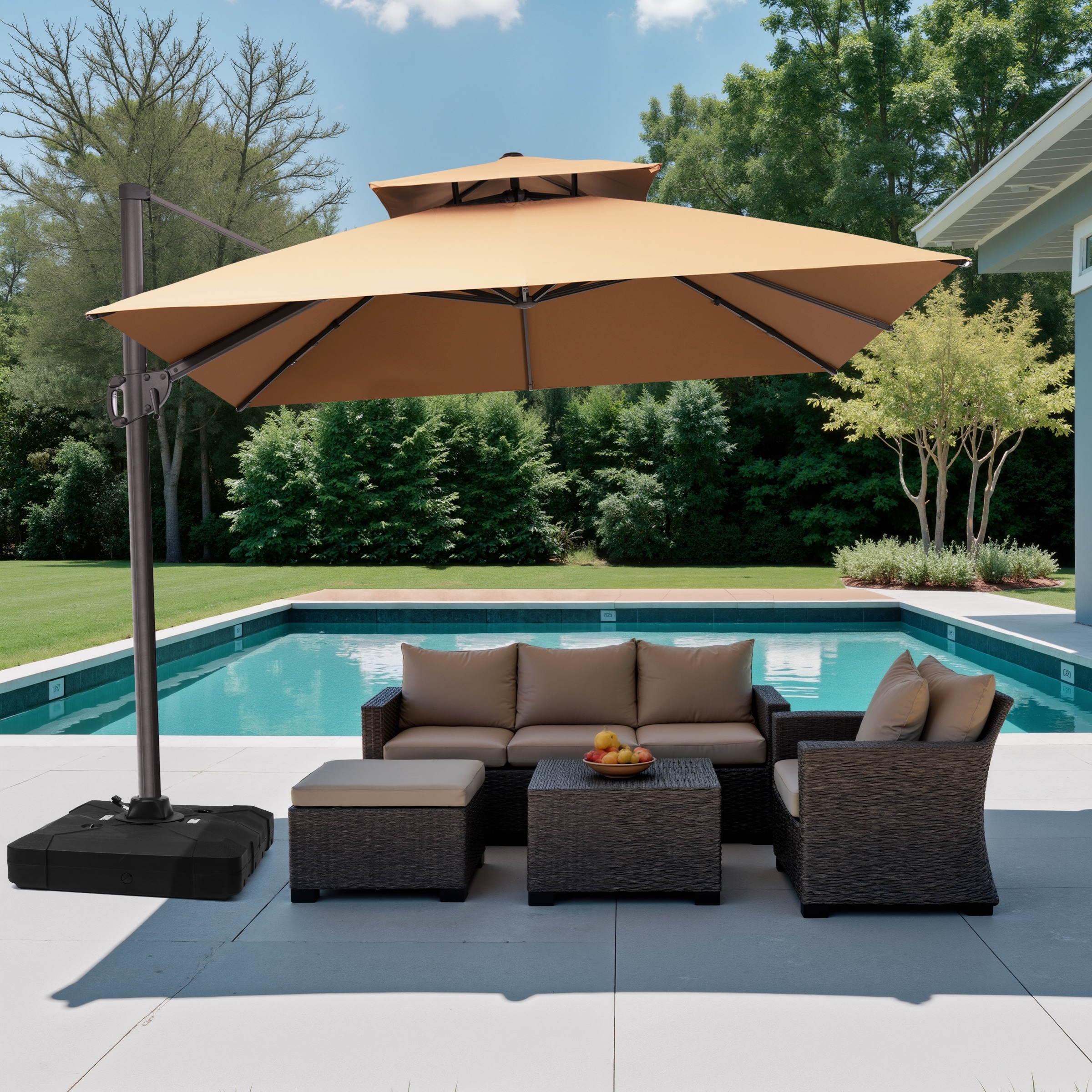 best patio umbrella cantilever with rotation Choice Products 10ft 360 Rotating Offset Hanging even in the warmest weather Best Cantilever Umbrellas with Lights