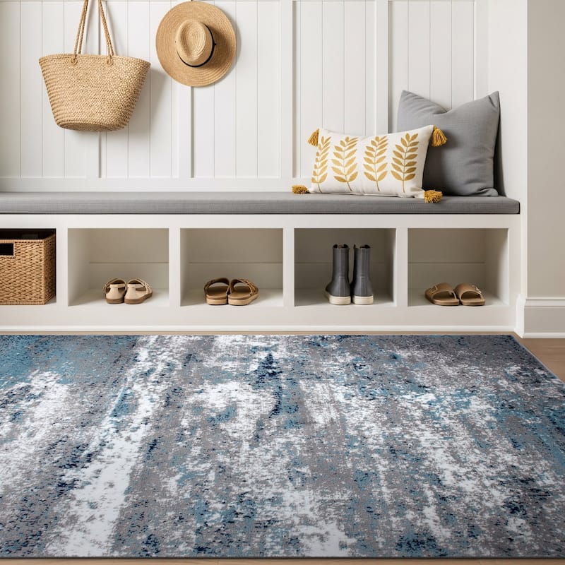 World Rug Gallery Distressed Abstract Watercolor Area Rug
