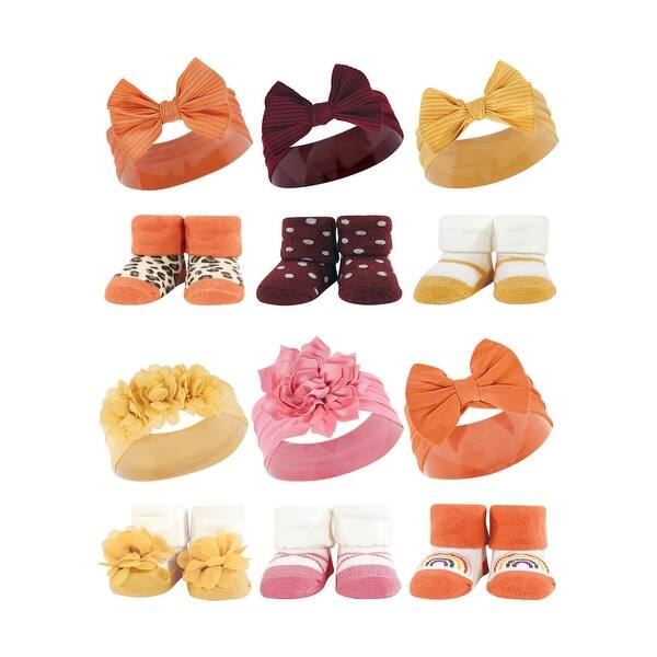 slide 1 of 1, Hudson Baby Infant Girl 12Pc Headband and Socks Giftset, Burgundy Orange Yellow Orange, One Size - Burgundy Orange Yellow Orange Burgundy Orange Yellow Orange - One Size