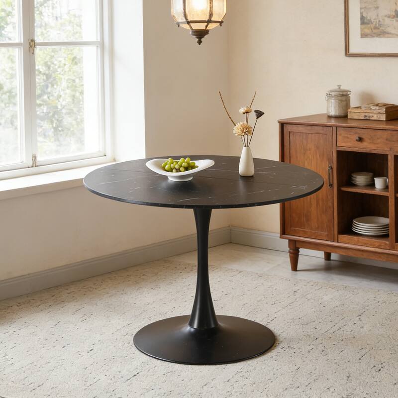 42.1"Tulip Table, Mid-Century Dining Table For 4-6 People - Round MDF Table Top (The Tabletop Consists Of Two Panels)