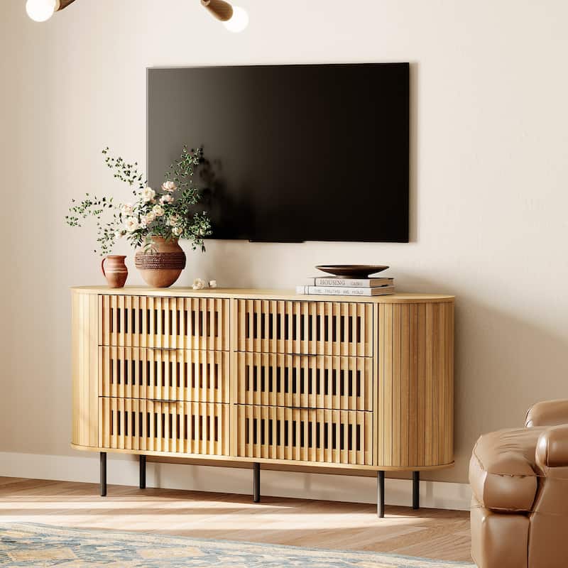 WAMPAT Fluted Dresser for Bedroom with 6 Drawers