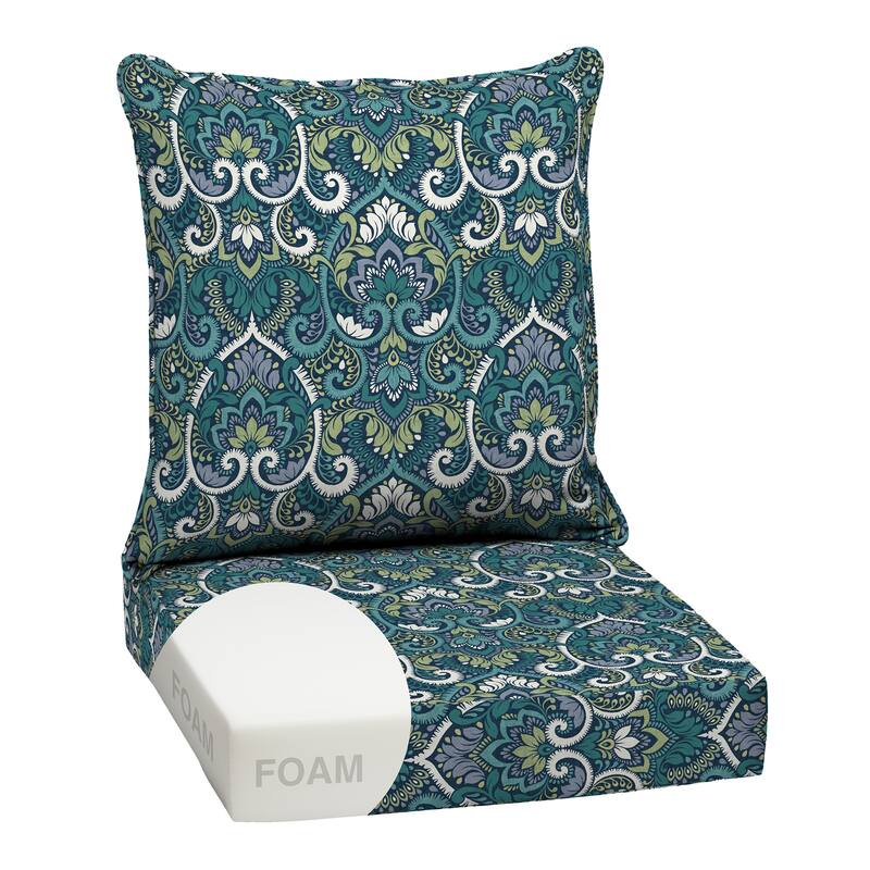 ARDEN Outdoor Foam Deep Seat Cushion Set, 24 in x 24 in - Sapphire Aurora Blue Damask