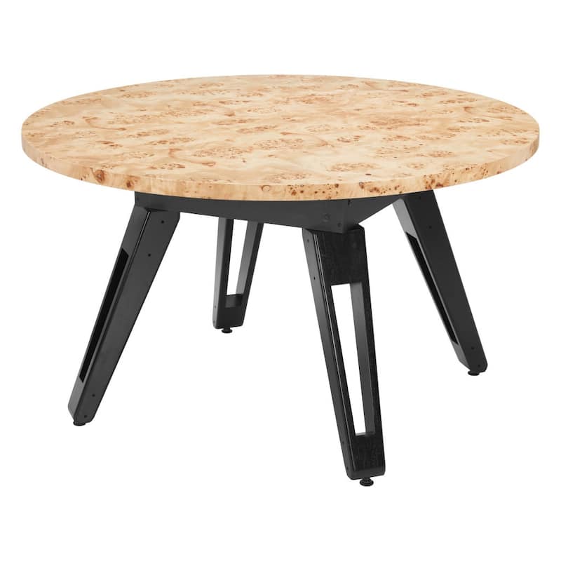 HomeRoots 54" Natural Burl And Black Round Convertible Game Table - 54.00 in. x 30.70 in. x 54.00 in.