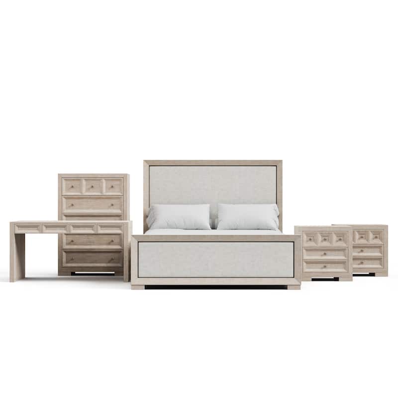 Furniture of America Durem II Modern 4-Piece Solid Wood Tawny Panel Bedroom Set with Desk