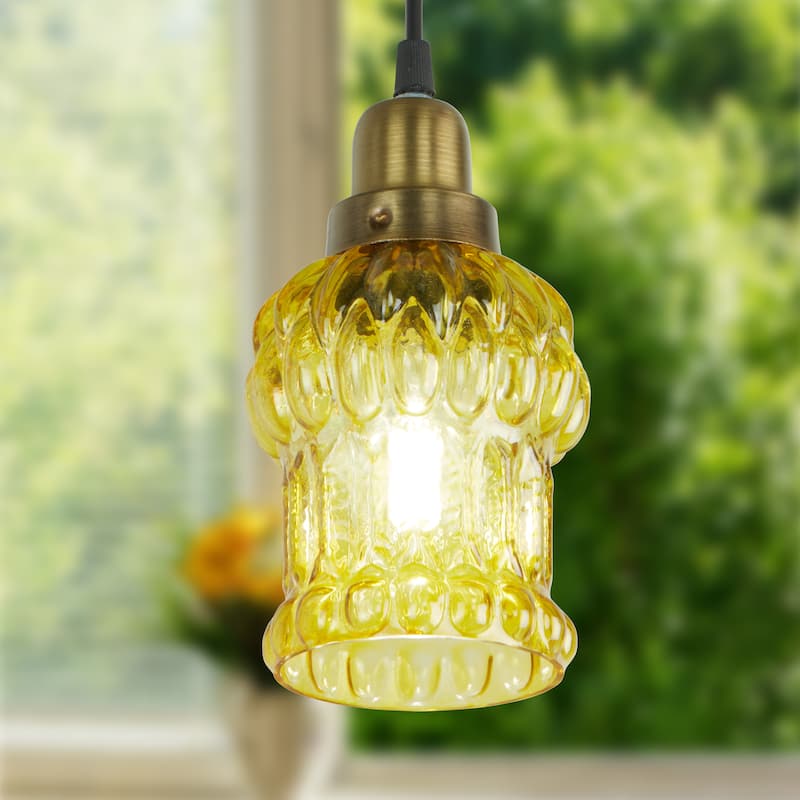 Baptiste River of Goods Purple/Yellow/Green and Gold Glass and Metal 4.5-Inch Pendant Light with Adjustable Hanging Cord