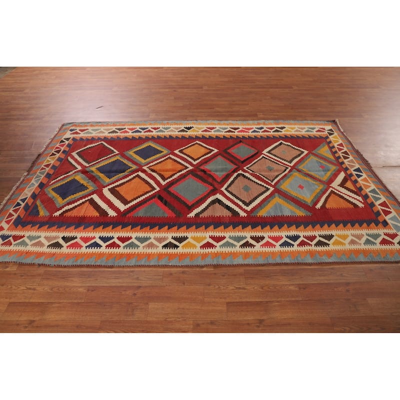 Tribal Kilim Qashqai Persian Vintage Flatweave Geometric Wool Carpet - 4'1"x 8'1"