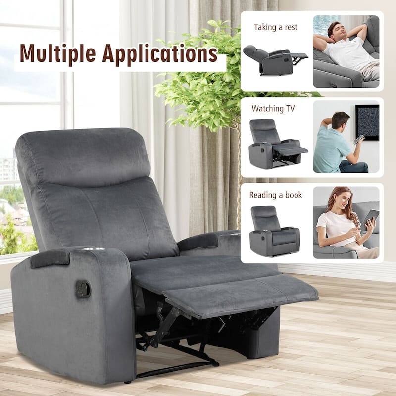 Recliner Chair Single Sofa Lounger with Arm Storage and Cup Holder for Living Room