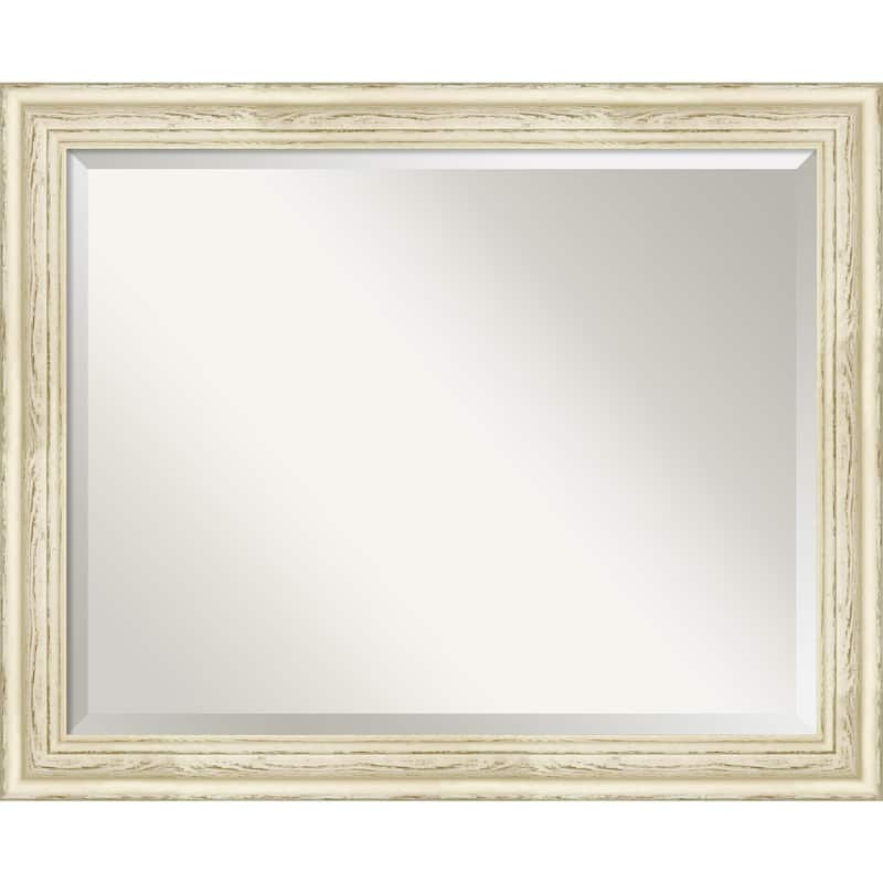 Beveled Wood Wall Mirror - Country White Wash Frame - Outer Size: 32 x 26 in - Outer Size: 32 x 26 in