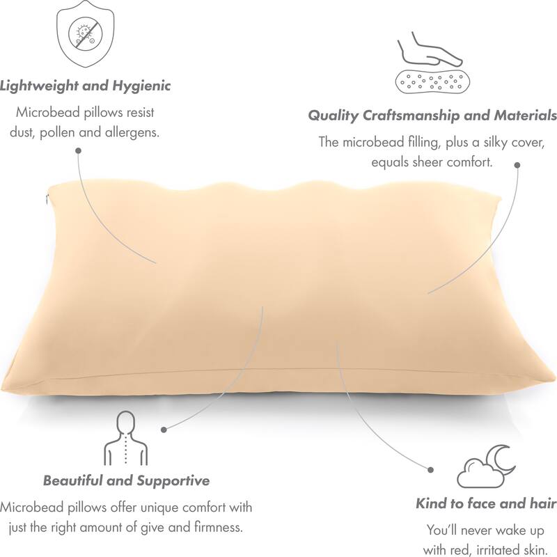 Premium Microbead Pillow, Anti-Aging, Silk like Cover, Barely Beige