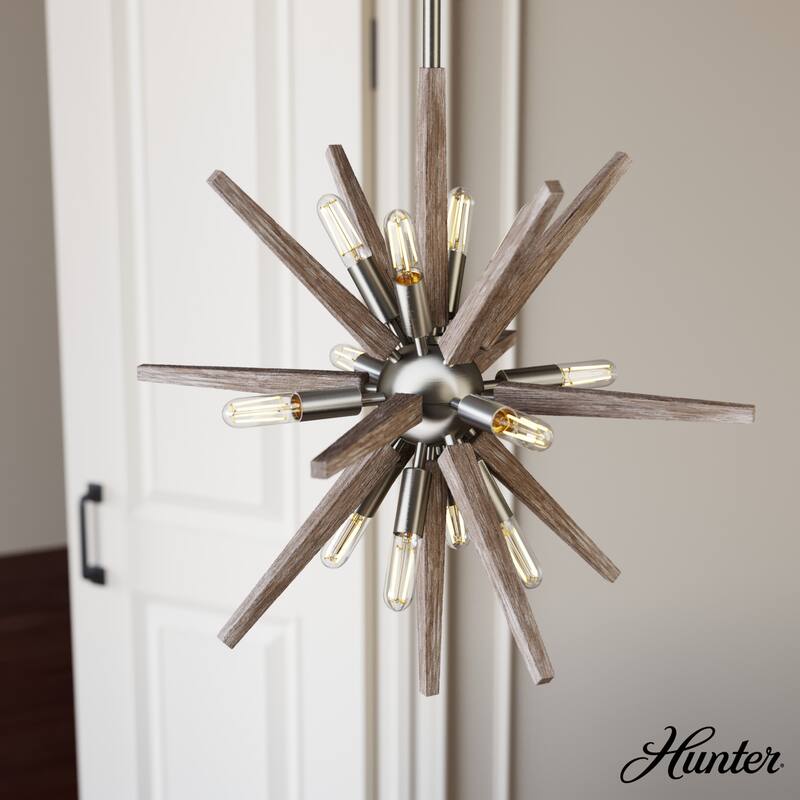 Hunter Jupiter Star Pendant - Entry, Dining Room - Mid-Century Modern, Sputnik - 18" - 12 Light - Brushed Nickel