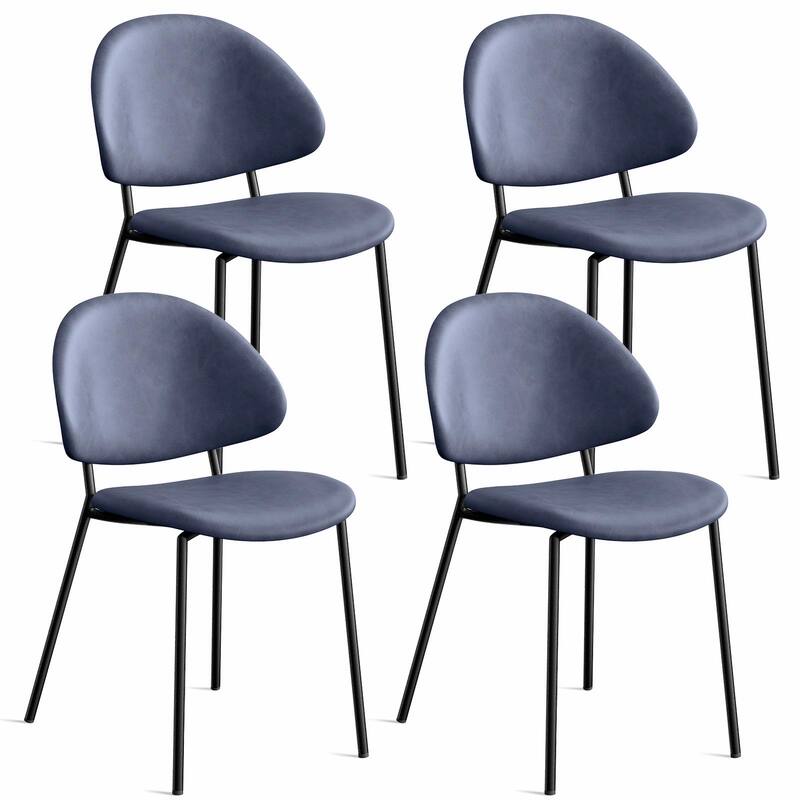 Set of 4 Mid-Century Modern Upholstered Boucle Dining Chairs with Curved Backrest