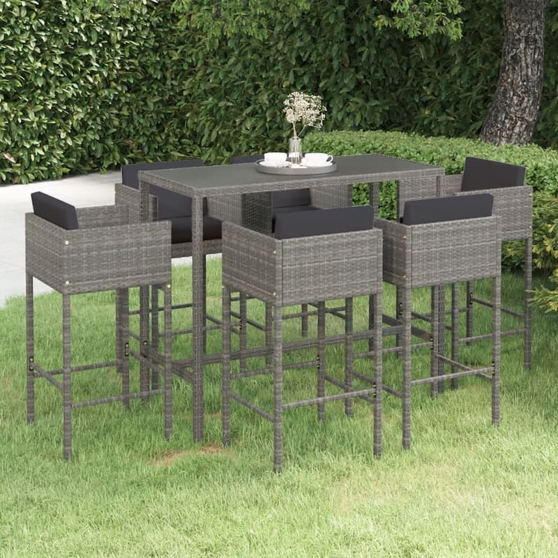 vidaXL Patio Bar Set Outdoor Bistro Set Bar Stool Bistro Table Poly Rattan