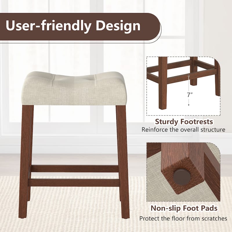 Gymax 24'' Saddle Bar Stools Set of 4 w/ Footrest Rubber Wood Frame