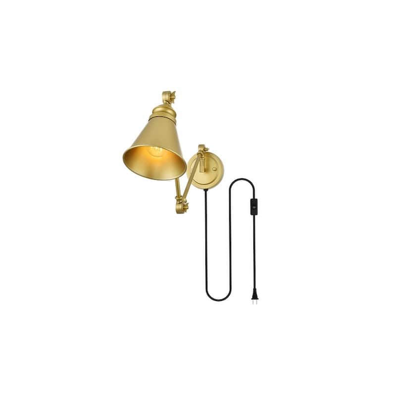 Vien 1 Light Black Swing Arm Plug In Wall Sconce - Brass