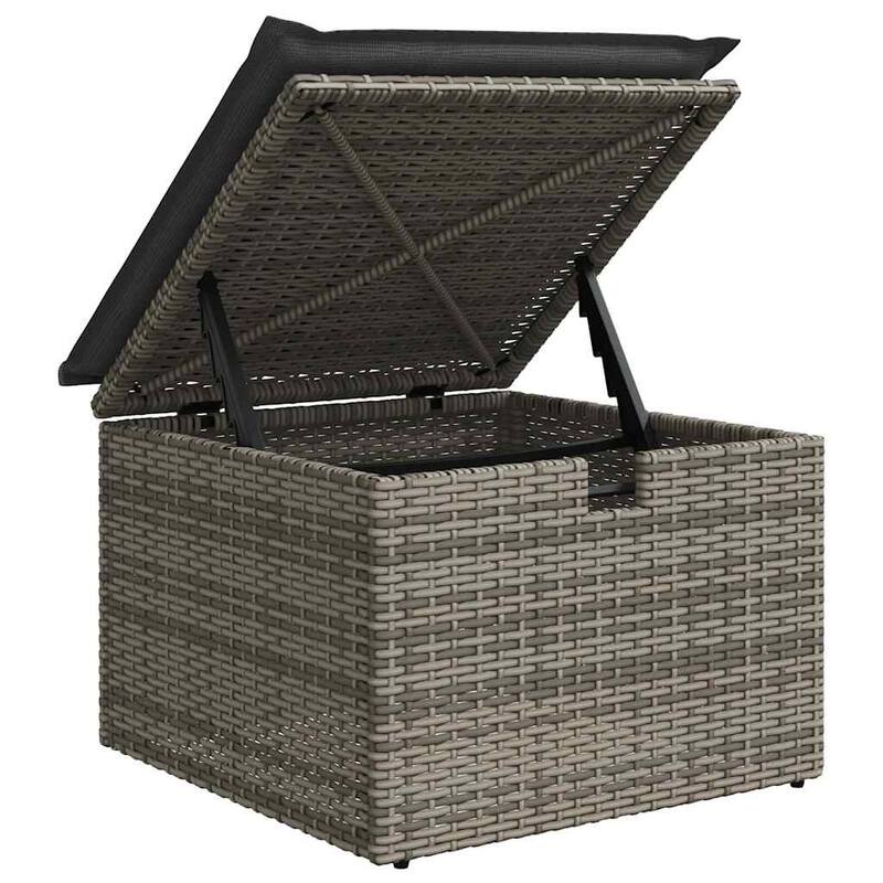vidaXL Patio Sofa Set with Cushions Storage Stools 2 Piece Poly Rattan Acacia - 21.7 x 21.7 x 14.6