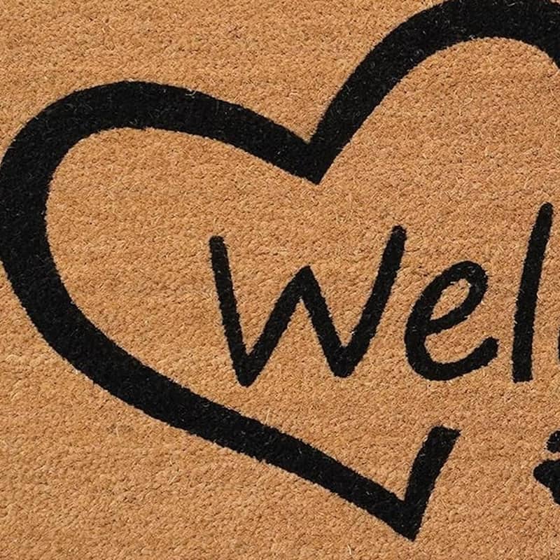 HomeRoots 17" X 29" Natural And Black Pawprint Welcome Outdoor Coir Door Mat - 17' X '29