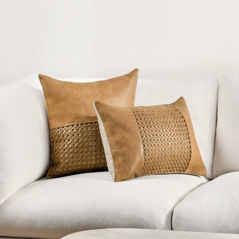 Villa by Classic Home Toscano Chestnut Brown Genuine Leather Throw Pillow