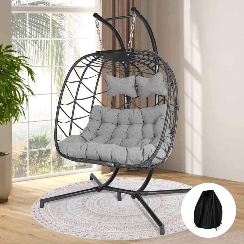 Oversized Outdoor Double Swing Egg Chair, 700 lbs Capacity 2-Person Hanging Egg Chair Swing with Cushion