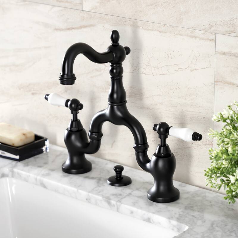 English Country Bridge Bathroom Faucet with Brass Pop-Up