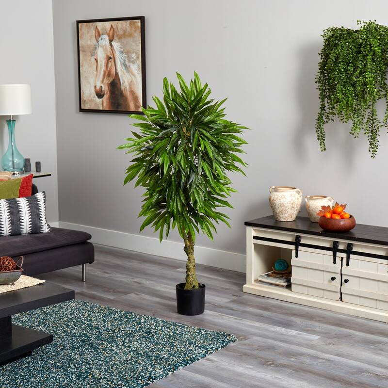 Artificial Mango Tree Indoor Outdoor Slim - 4.5ft Home Decor Accent Plant - Green - 41-50 Inches