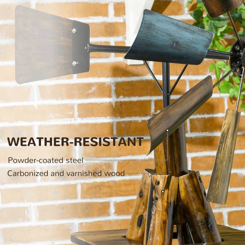 Outsunny Windmill Weathervane with Bottom Shelf, Freestanding Weather Vane with Windmill Head, Stained Wood