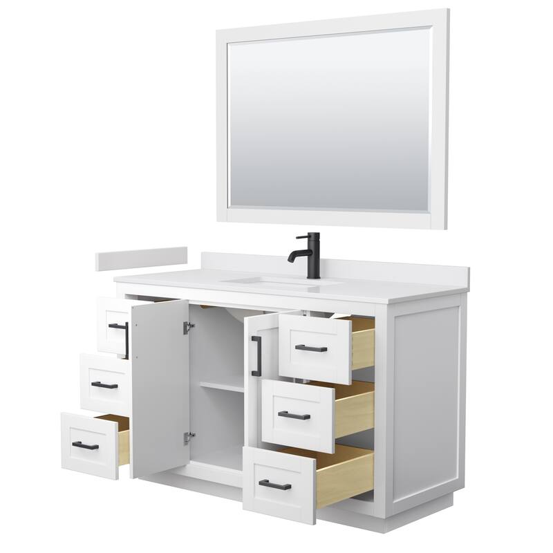 Miranda Single Vanity Set, Cultured Marble Top, 46-Inch Mirror