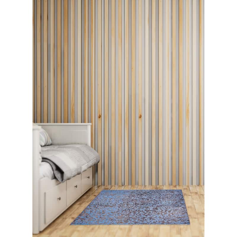 ECARPETGALLERY Hand-knotted Color Transition Sky Blue Wool Rug - 4'2 x 5'3