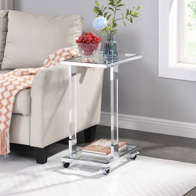 Chrome Glass Side Table, Acrylic End Table, Glass Top C Shape Square Table