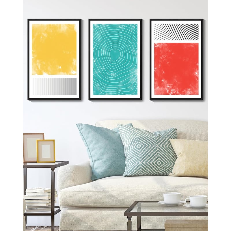 Minimalist Abstract Framed Wall Art Modern Colorful Line
